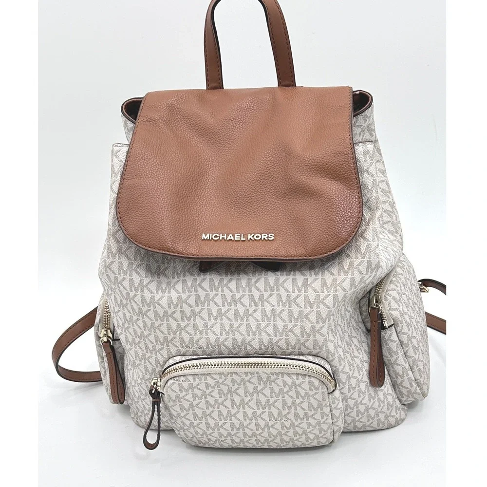 Michael Kors Abbey Vanilla Signature Logo Medium Backpack 35T9GAYB7B Gold Tone